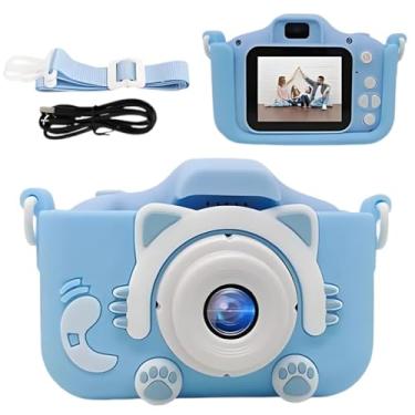 Imagem de Máquina Fotográfica Infantil Câmera Digital Filma HD 1080 com Jogos Divertidos Portátil Portátil Recarregável (Gatinho) (Azul)
