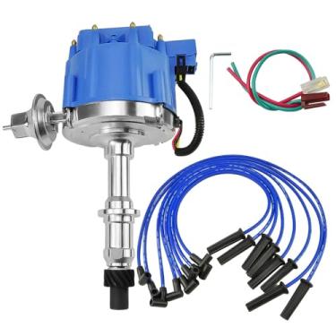 Imagem de CNPAPC Kit combo de distribuidor HEI e fios de vela de ignição e conector de bobina de ignição compatível com Pontiac 301 326 350 389 400 421 428 455 65.000v Conjunto de distribuidor de bobina de