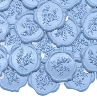 Imagem de Adesivos de lacre de cera 50 peças, adesivos de selo de envelope de alecrim botânicos da Andotopee , adesivos autoadesivos de convite de casamento azul empoeirado, cera de vedação real pré-fabricada