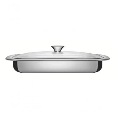 Imagem de Assadeira Retangular Tramontina Cosmos 34cm Em Aço Inox Com Tampa De Vidro