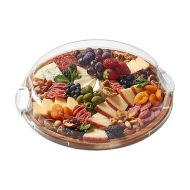 Imagem de FARBERWARE Tábua de corte Build-a-Board com compartimento único e tampa de bloqueio transparente para charcutaria, lanches e muito mais, acácia