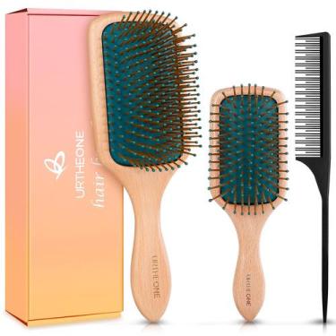 Imagem de Conjunto de escovas de cabelo URTHEONE Natural Wooden Paddle Detangler