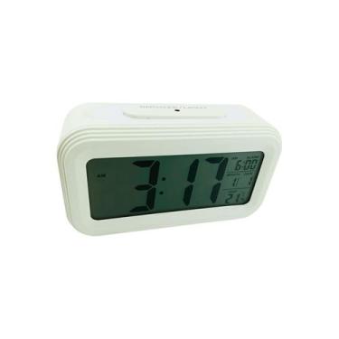 Imagem de Relógio LED Digital Despertador 14cm Colorido - Aliança, Branco