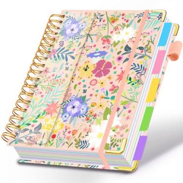 Imagem de Caderno espiral para trabalho, caderno de 300 páginas, 5 matérias, pautado na faculdade, com divisórias e abas, caderno grande de 20 x 25 cm para mulheres, estudantes, anotações e organizador (flor