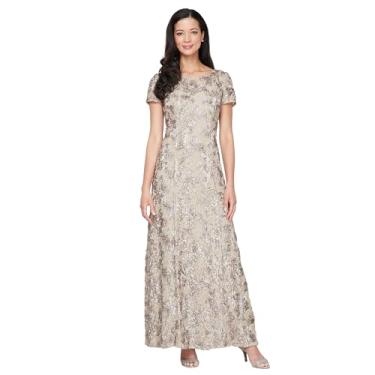 Imagem de Alex Evenings Vestido feminino longo roseta mãe da noiva com mangas curtas, Champanhe, 50