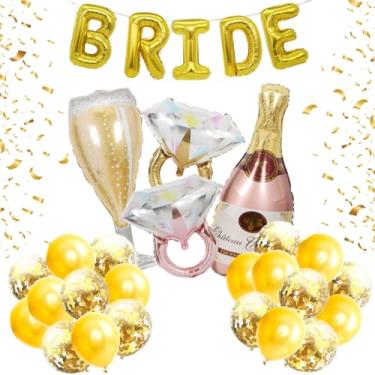 Imagem de Kit de decorações de despedida de solteira de balões de noiva - Pacote com 29 inclui faixa de noiva, anel, garrafa, balão de vidro e balão de látex para decorações de chá de noiva de noivado e