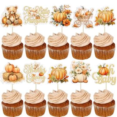 Imagem de Gyufise 36Pcs Pumpkin Oh Baby Cupcake Toppers Little Pumpkin Baby Shower Cake Decorations Fall Floral Cake Topper Picks for Thanksgiving Halloween Gender Reveal Party Supplies Orange