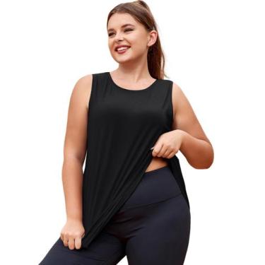 Imagem de Camiseta regata feminina LALAGEN Plus Size, sem mangas, preta, 3GG