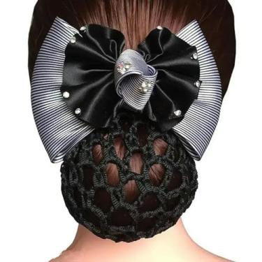 Imagem de Malha Flor Laço Crochê Laço Bun Net Presente para Mãe Clipe de Cabelo Para Atendentes de Luz Enfermeiras Acessórios de Cabelo Senhora Mulheres