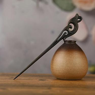 Imagem de Palitos de cabelo ébano acessórios de cabelo vintage flor de madeira grampo de cabelo para mulheres antigo clipe de cabelo fantasia chinesa