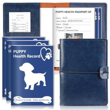 Imagem de Pacote com 3 folhetos de discos de injeção para filhotes, 12,7 x 8,9 cm, 1 capa de couro PU, 14,5 x 10,4 cm, com laço elástico, registro médico e livro de vacinas para amantes de animais de estimação