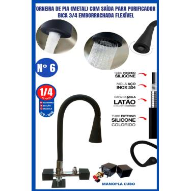 Imagem de Torneira Pia Metal Com Saída Para Purificador Bica 3/4 Emborrachada Flexível