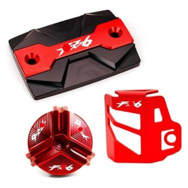 Imagem de Tampa de enchimento de óleo de motocicleta protetor de reservatório de fluido de freio frontal compatível com Y&AMAHA FZ6 FZ-6 ZF6N FZ6R FZ6S Fa&zer (1 conjunto vermelho não 07-09)