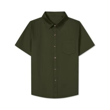 Imagem de Camisa masculina SANGTREE de manga curta com botões em algodão verde