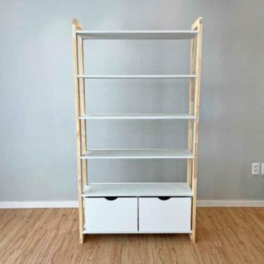 Imagem de Estante 6 Prateleiras de Madeira Pinus Linea Ample com 2 Gavetas Branc