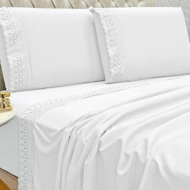 Imagem de Jogo Cama Box Queen Size Lily 300 Fios Bordado Inglês Extra Macio - De