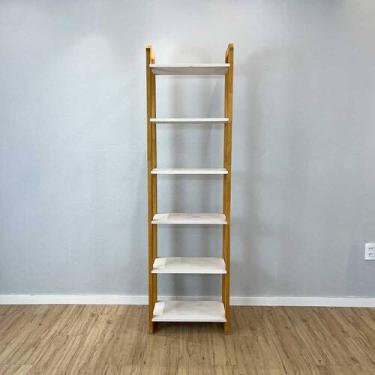 Imagem de Estante 6 Prateleiras de Madeira Pinus Linea Slim Branco e Nozes - Art