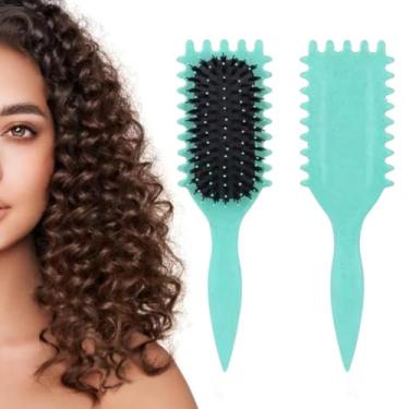 Imagem de Escova Modeladora para Definição de Cachos, Cerdas de Javali, Ideal para Cabelos Cacheados e Ondulados, Desembaraça, Modela e Define, Antiestática e Resistente ao Calor – Cor Verde