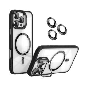 Imagem de Capa de telefone transparente à prova de choque com protetor de lente de câmera Clarity e suporte dobrável – Compatível com MagSafe Slim Clear Cover, proteção antiqueda resistente TPU para iPhone 16