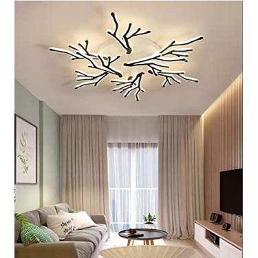 Imagem de Luminária de teto LED regulável com controle remoto, luminária de teto grande para sala de estar, quarto, luminária de teto de ferro forjado em acrílico, formato de galho, moderna, para sala