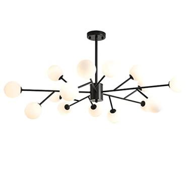Imagem de Lustre Globo de Vidro Lustre de meados do século Luminária pendente com hastes ajustáveis Iluminação suspensa para sala de jantar Quarto Cozinha Sala de estar Hall de entrada (preto, 18 cabe