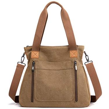 Imagem de Bolsa feminina de lona, vintage, casual, de ombro, bolsa de trabalho, bolsas transversais, Marrom, One Size