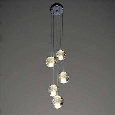 Imagem de Lustre 5 Cabeças Bola de Cristal Pendente Luz G4 LED Lustres de Gota Altura Ajustável Lâmpada Pendurada Iluminação de Teto Compatível, Decoração Moderna