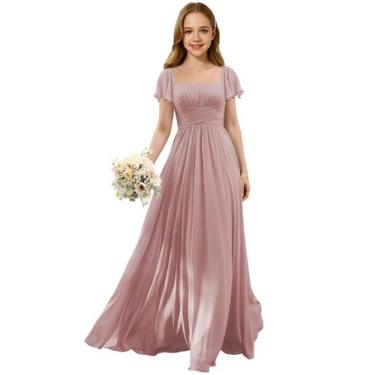 Imagem de Vestido Augday Chiffon Dusty Pink para meninas, festa de casamento de 