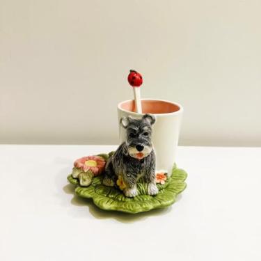 Imagem de Minigift Conjunto de xícara e pires de caneca de café animal de cerâmica, 200 ml (192.8 g) 3D pintado à mão xícara de chá com colher (cinza)