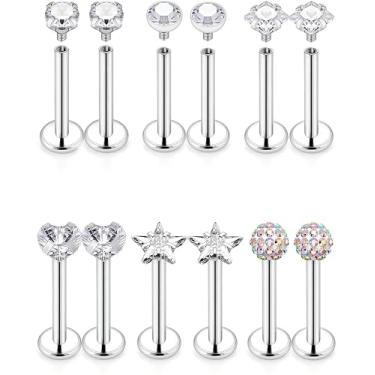 Imagem de OSTTRPO Conjunto de 12 peças de joias piercing de 16 g – Rosca interna de aço cirúrgico CZ para tragus/nariz/hélice/concha/medusa/lábio/labret – Helix Tragus cartilagem cobra mordida brinco para