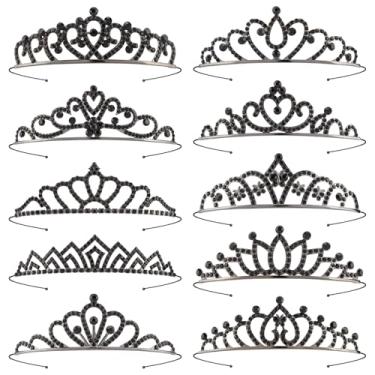 Imagem de Tihebax 10 peças de tiaras de coroa preta para mulheres e meninas - Tiara de princesa com cristais a granel, coroas de cisne preto, acessórios de fantasia, roupas, coroa de vampiro gótica, para