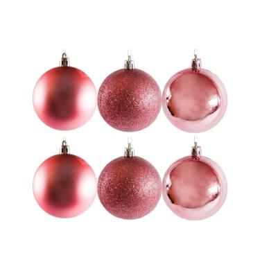 Imagem de Conjunto 6 Bolas de Natal Rosê Prime Texturas Mistas 5cm Glitter, Brilho e Fosca
