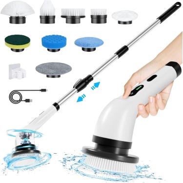 Imagem de Esfregão elétrico giratório sem fio, Recarregavel limpeza de banheiro com cabo longo 9 Em 1  C/ Suporte