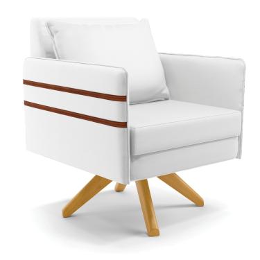 Imagem de Poltrona Giratória Mari Corino Branco com Tira Corano Nozes Base de Madeira MA30 - D'Rossi