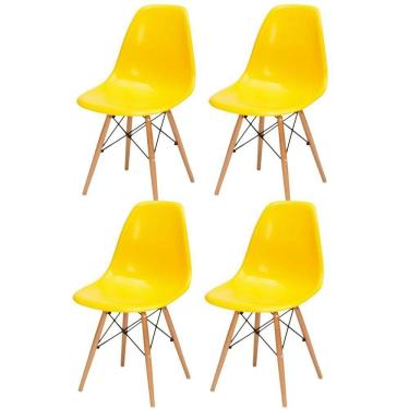 Imagem de Kit 04 Cadeiras Decorativas Eiffel Charles Eames F03 Amarelo com Pés de Madeira - Lyam Decor