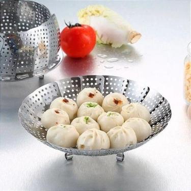 Imagem de Super Cestinho Cozinhar Legumes A Vapor Retrátil Aço Inox - SWEET HOME