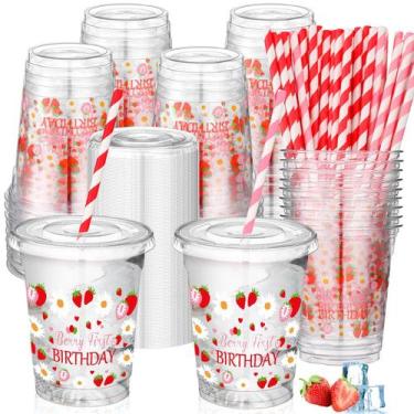 Imagem de Copos de plástico descartáveis Jingmore Strawberry, 1º aniversário, 50