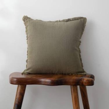Imagem de Capa de travesseiro CrushHomes Linen Fringed Green 45x45cm