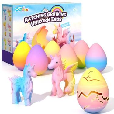 Imagem de Pacote com 6 brinquedos Unicorn Hatching Rainbow Eggs para crianças de