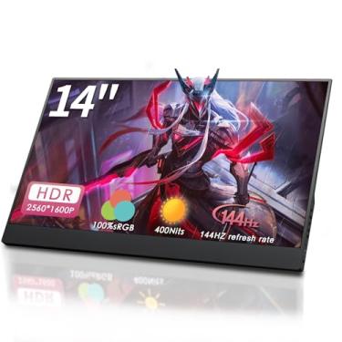 Imagem de Monitor portátil StarXnDa de 14 polegadas, 2560 x 1600p 2,5 K portátil para jogos de 144 Hz ultrafino 400 Nits 100 % sRGB HDR portátil com porta USB tipo C HDMI de sinal duplo