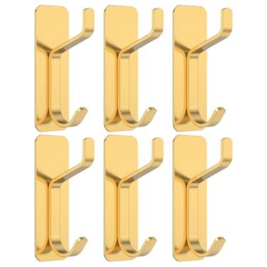Imagem de 6 ganchos de parede autoadesivos para pendurar, ganchos elegantes de aço inoxidável resistentes, cabides de parede para pendurar toalhas, roupões, chapéus e chaves em banheiros, armários, armários e