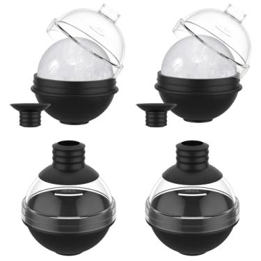 Imagem de KHZSPP Pacote com 4 moldes de bola de gelo com tampa de funil, bola de gelo de silicone de 6,6 cm com tampa para uísque, coquetéis e bourbon, bandeja de gelo circular reutilizável de liberação fácil