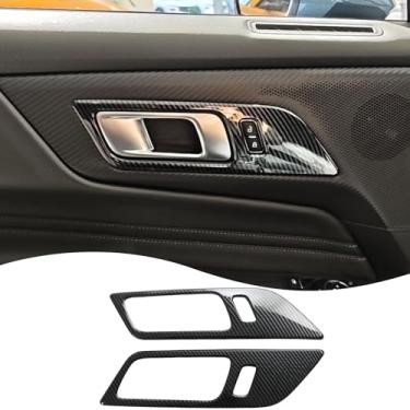 Imagem de Capa de maçaneta de porta interna, para Ford Mustang 2024-2026 / Shelby GT350 2015-2020 / GT500 2020-2022, acessórios de capa de acabamento interior de decalque de fibra de carbono ABS (sem estilo de