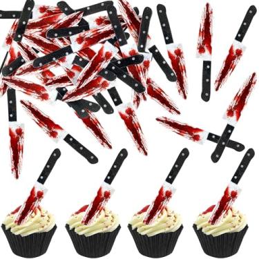Imagem de Ercadio 24 Pack Halloween Knife Tool Cupcake Toppers Glitter Halloween Knife Birthday Cake Pick for Bloody Horror Theme Birthday Baby Shower Party Cake Decorations Supplies