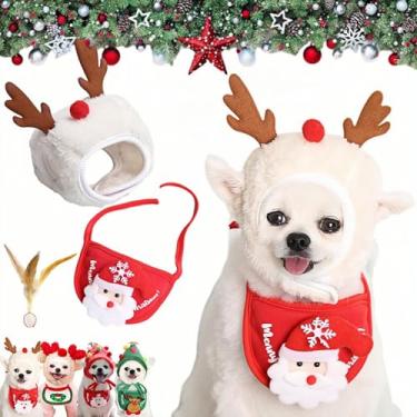 Imagem de Adorável chapéu de pom-pom de árvore de Natal para cães – Boné festivo ajustável para filhotes de renas de gato, chifres de alce, faixa de cabeça para animais de estimação fofos, acessórios para
