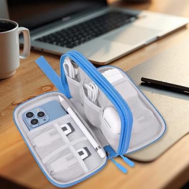 Imagem de Organizador eletrônico, bolsa organizadora de cabos de viagem, bolsa de transporte de acessórios eletrônicos de tecnologia, estojo carregador portátil de camada dupla para cabo, cabo, carregador