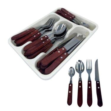 Imagem de Jogo De Talher Faqueiro Madeira Porta Talher Com Divisória