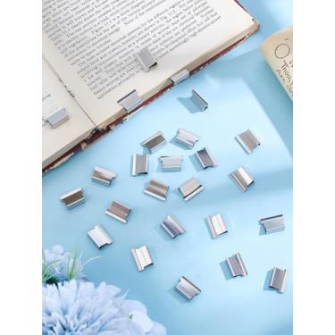 Imagem de 100 peças de clipes de papel de grampeador de aço inoxidável, clipes de recarga de aço reutilizáveis, materiais de escritório coloridos de aço inoxidável para fixar folhas soltas de papel para casa