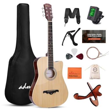 Imagem de ADM Conjunto de violão acústico de 96,5 cm para iniciantes e adultos com aulas on-line, conjunto de guitarra Acustica Cutaway Wood Acustica, pacote com bolsa de apresentação, alça, cordas de aço