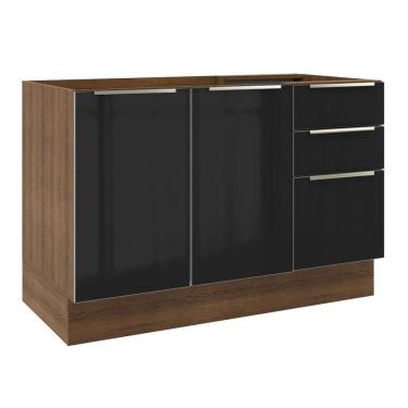 Imagem de Balcão Gabinete de Pia 120cm 2 Portas 3 Gavetas Rustic Preto